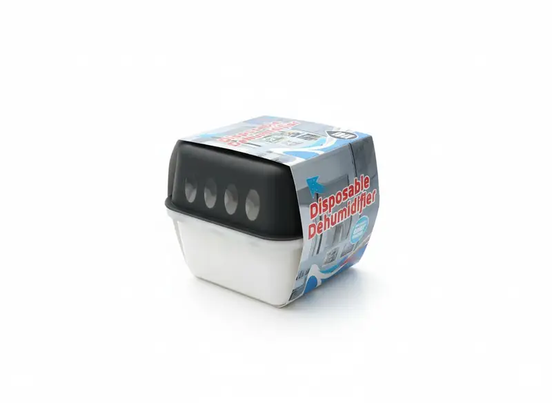 Moisture absorber box with calcium chloride pellets